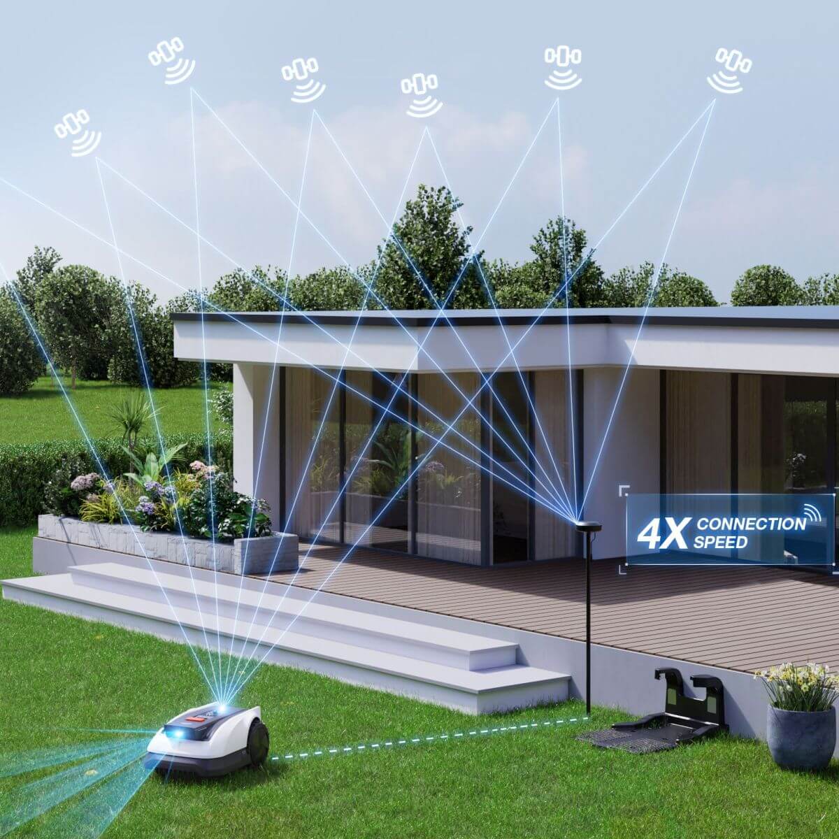 Stabilní satelitní navigace i ve stínu - ECOVACS GOAT O800 RTK